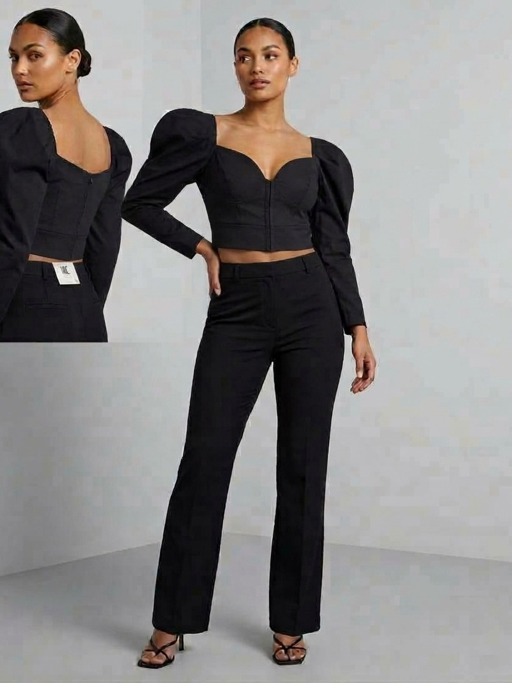 Zara Black Puff-Sleeve Cropped Top - Women Small
